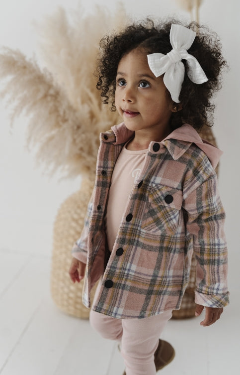 Hooded Plaid Pink Shacket