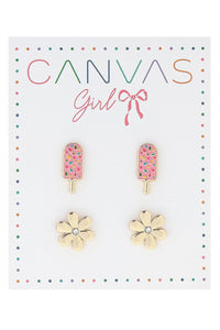 Lena Popsicle & Rhinestone Flower Children's Studs Set