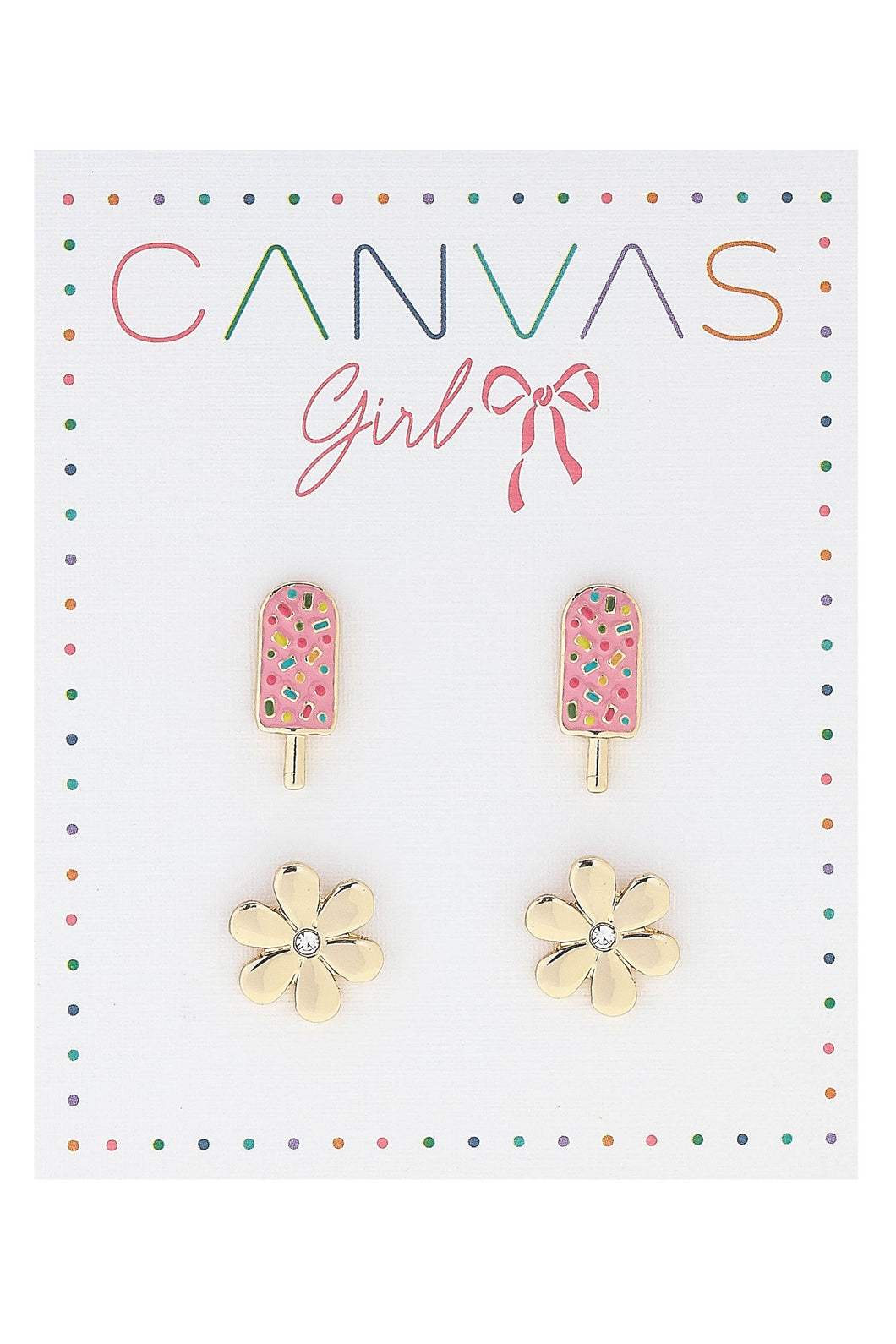 Lena Popsicle & Rhinestone Flower Children's Studs Set