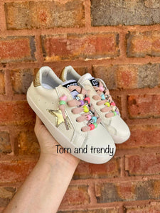 Gold Star Beaded Lace Sneakers