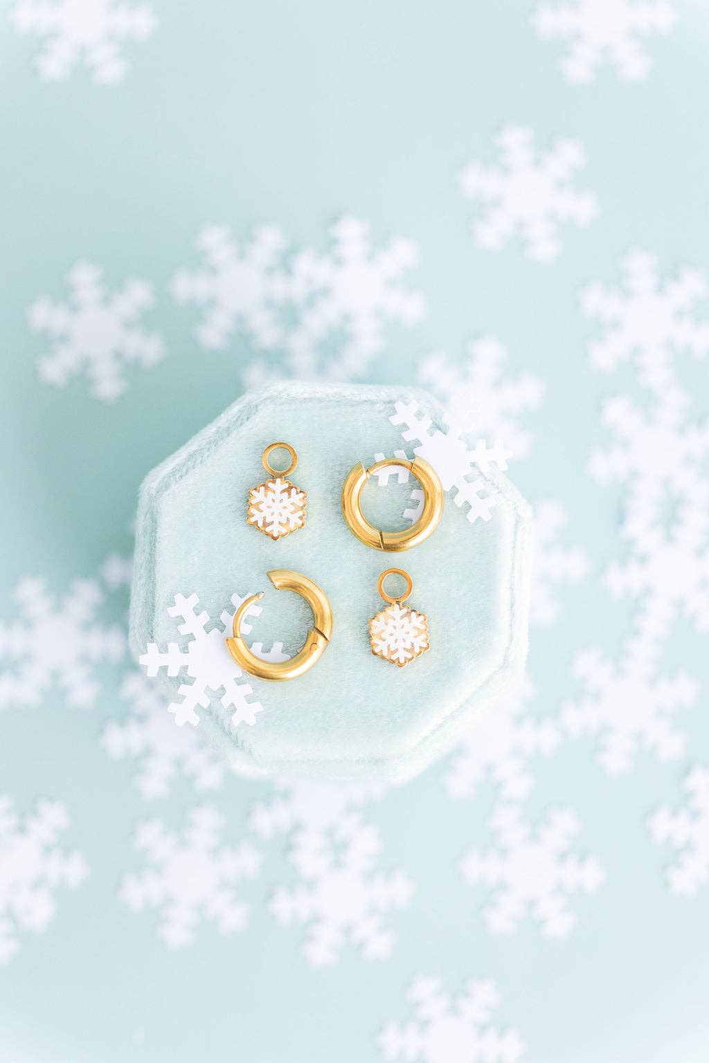 Desert Peach - Glitter Snowflake Huggie Charms