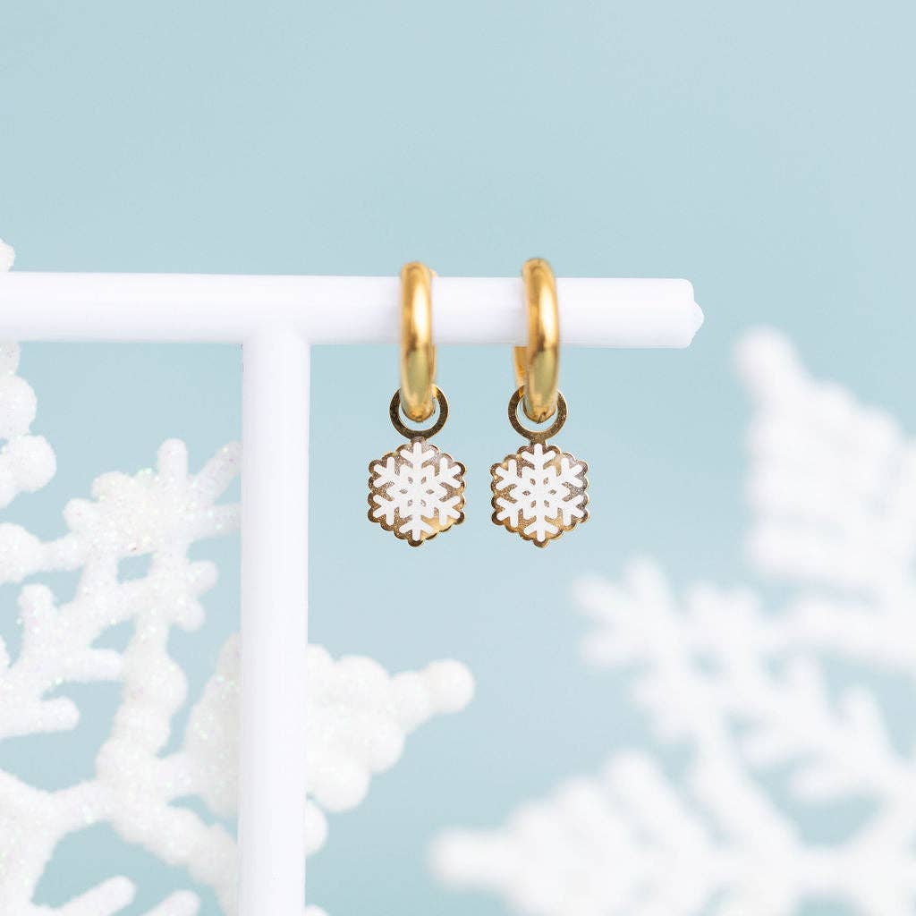 Desert Peach - Glitter Snowflake Huggie Charms