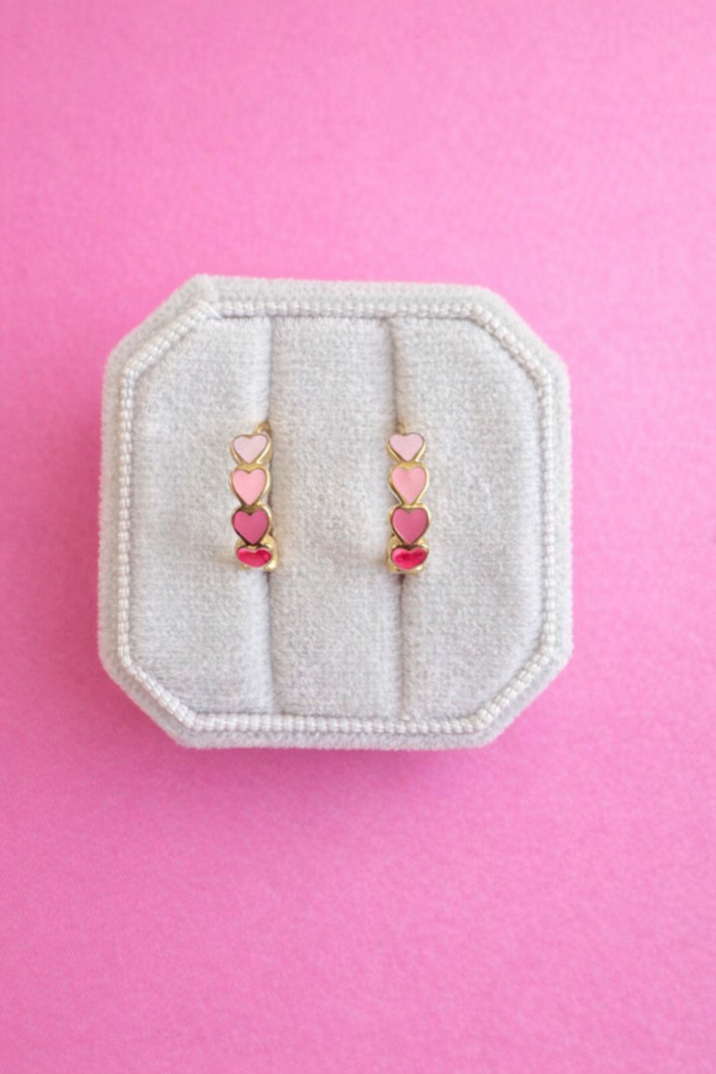 Pink Heart Chunky Huggie Hoops