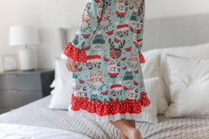 Holiday Cat Ruffle Lounge Gown