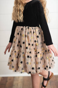 Gold Star Velvet Sparkle Tulle Dress