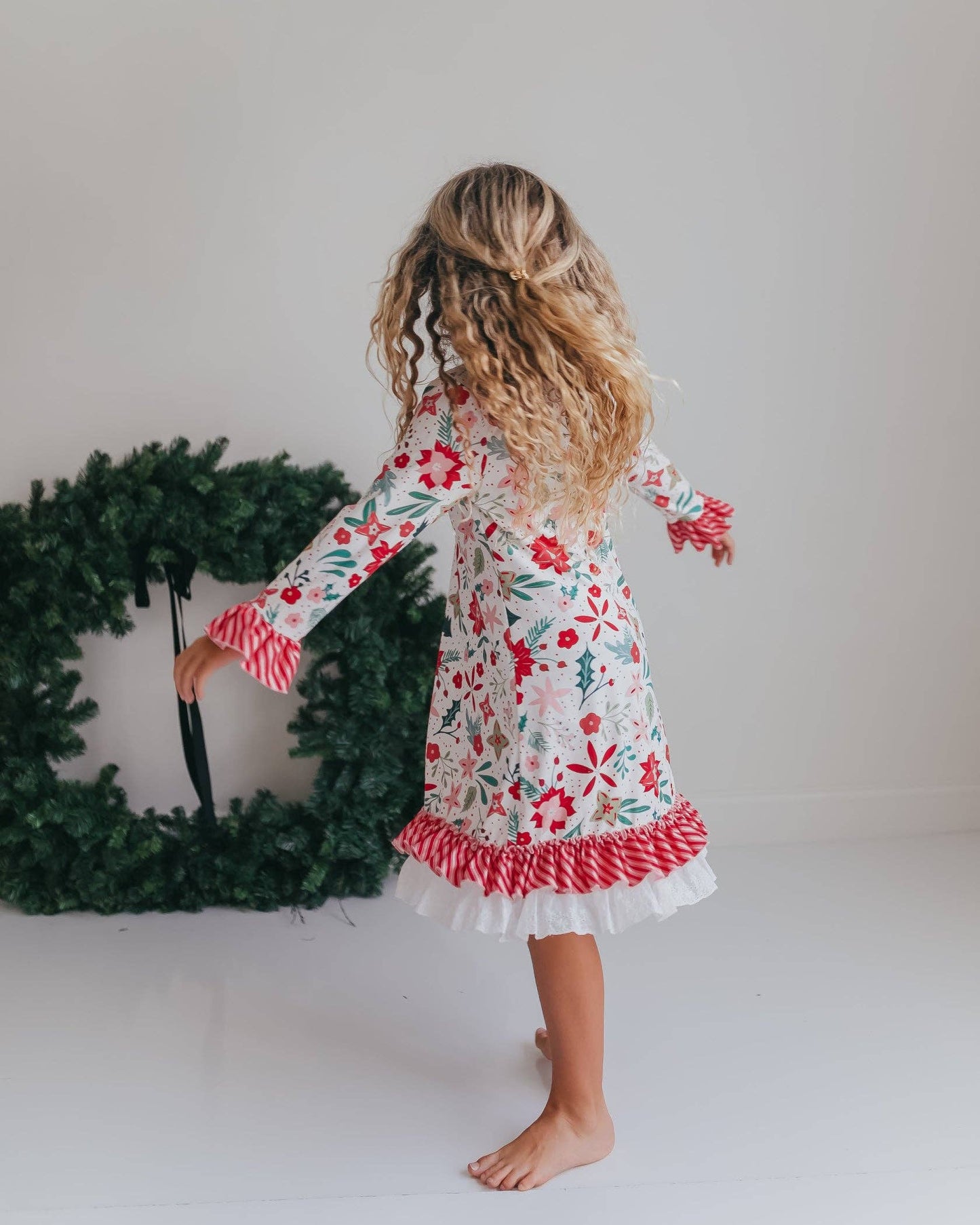 Girls-Poinsettia Ruffle Pajama