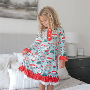 Holiday Cat Ruffle Lounge Gown