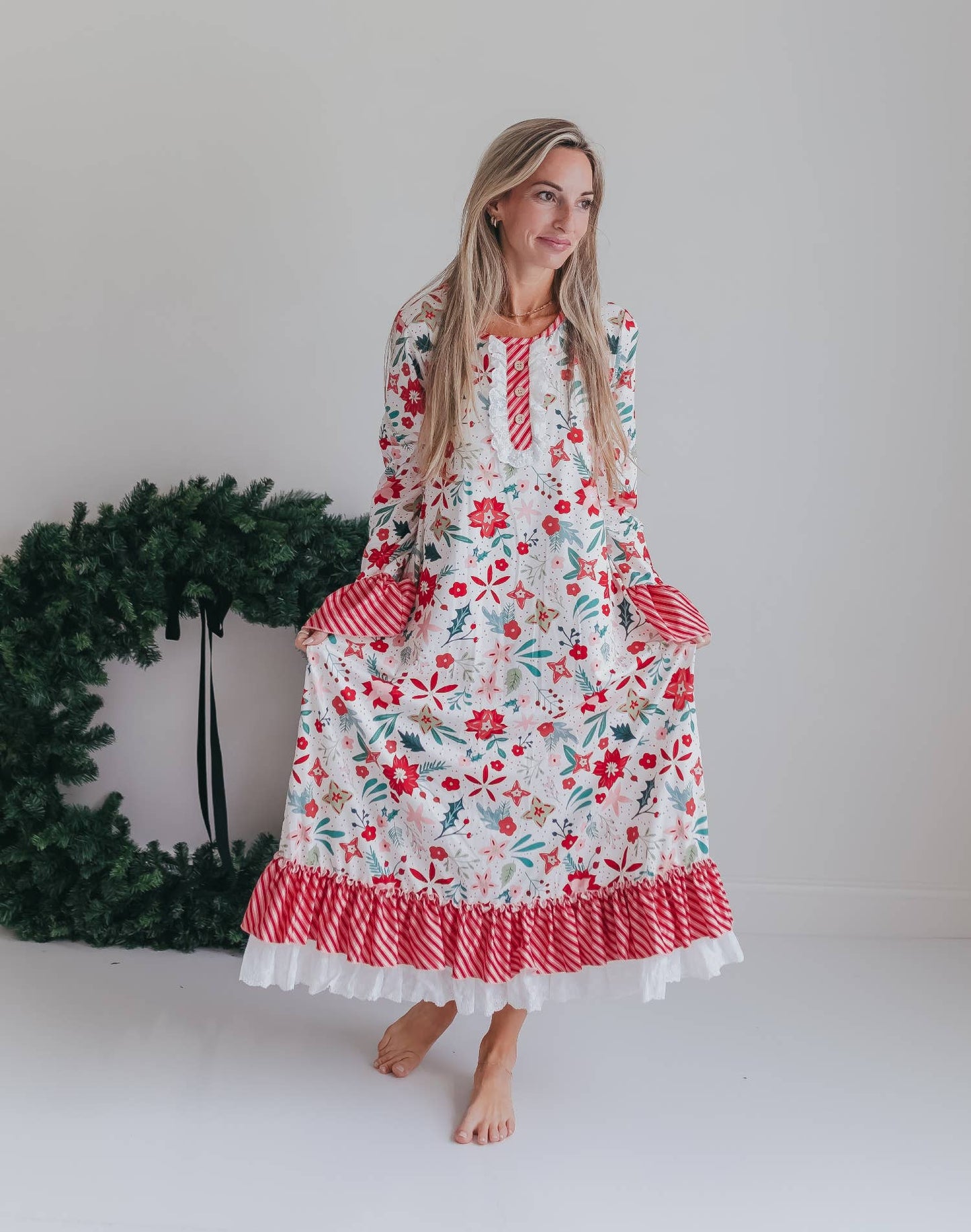 Mama Poinsettia Ruffle Pajama