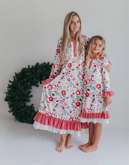 Girls-Poinsettia Ruffle Pajama