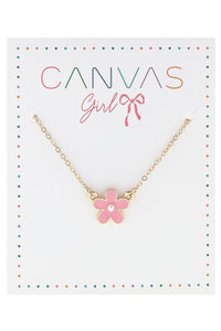 Hazel Enamel Flower Children's Necklace in Light Pink