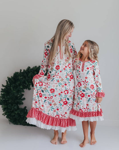 Girls-Poinsettia Ruffle Pajama