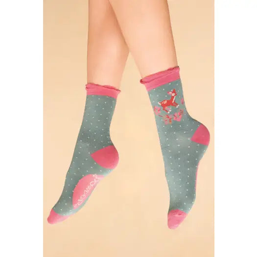 Vintage Fawn Ankle Socks-Sage