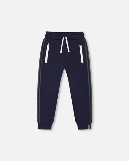 Side Rib Fleece Pants-Navy