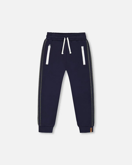 Side Rib Fleece Pants-Navy