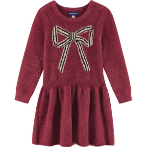 Eyelash Red Sweater Dress with Bow