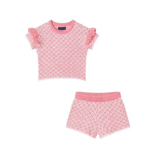 Pink Houndstooth Crochet Short Set