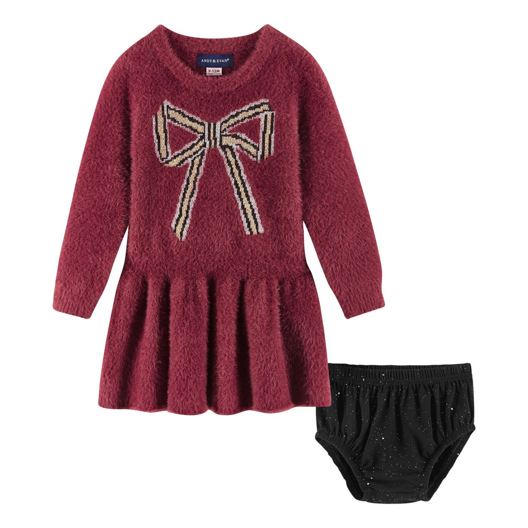 Eyelash Red Sweater Dress with Bow