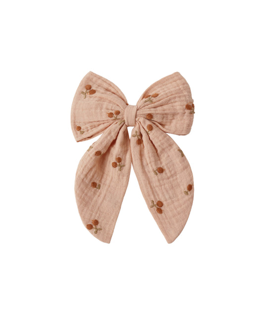 Oversized Embroidered Cherry Bow