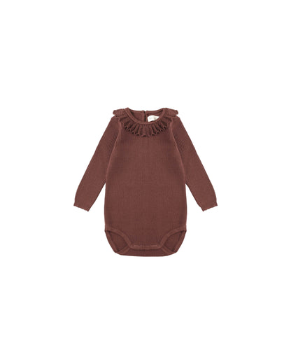 Burgundy Ruffle Collar Bodysuit