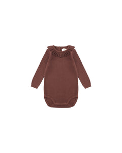 Burgundy Ruffle Collar Bodysuit