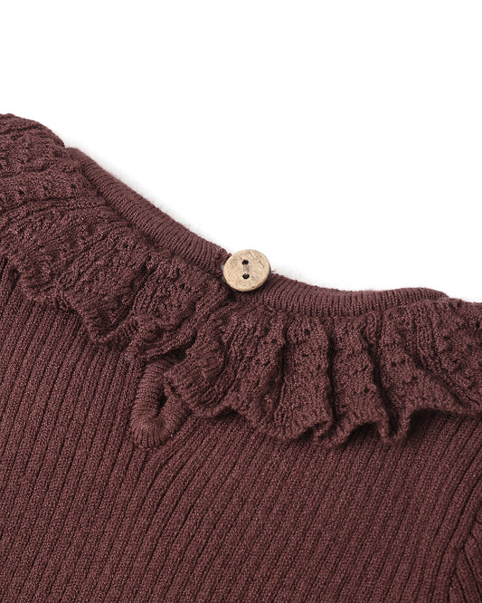 Burgundy Ruffle Collar Bodysuit