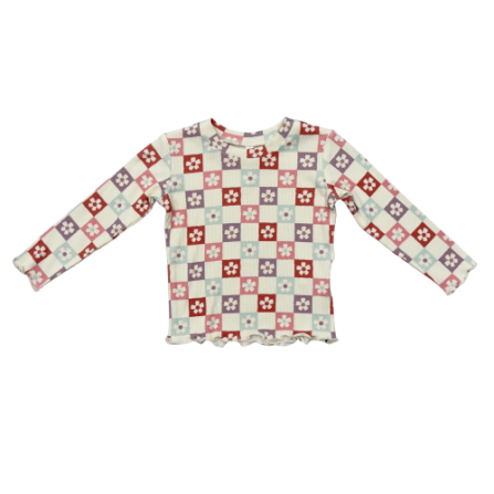 Wavy Daisy Checkered Lettuce Hem Tee