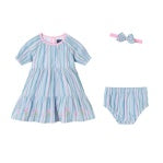 Blue Stripe Dress W/Bloomer & Headband
