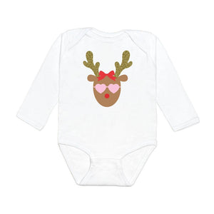 Girly Reindeer Long Sleeve Bodysuit - Christmas Baby