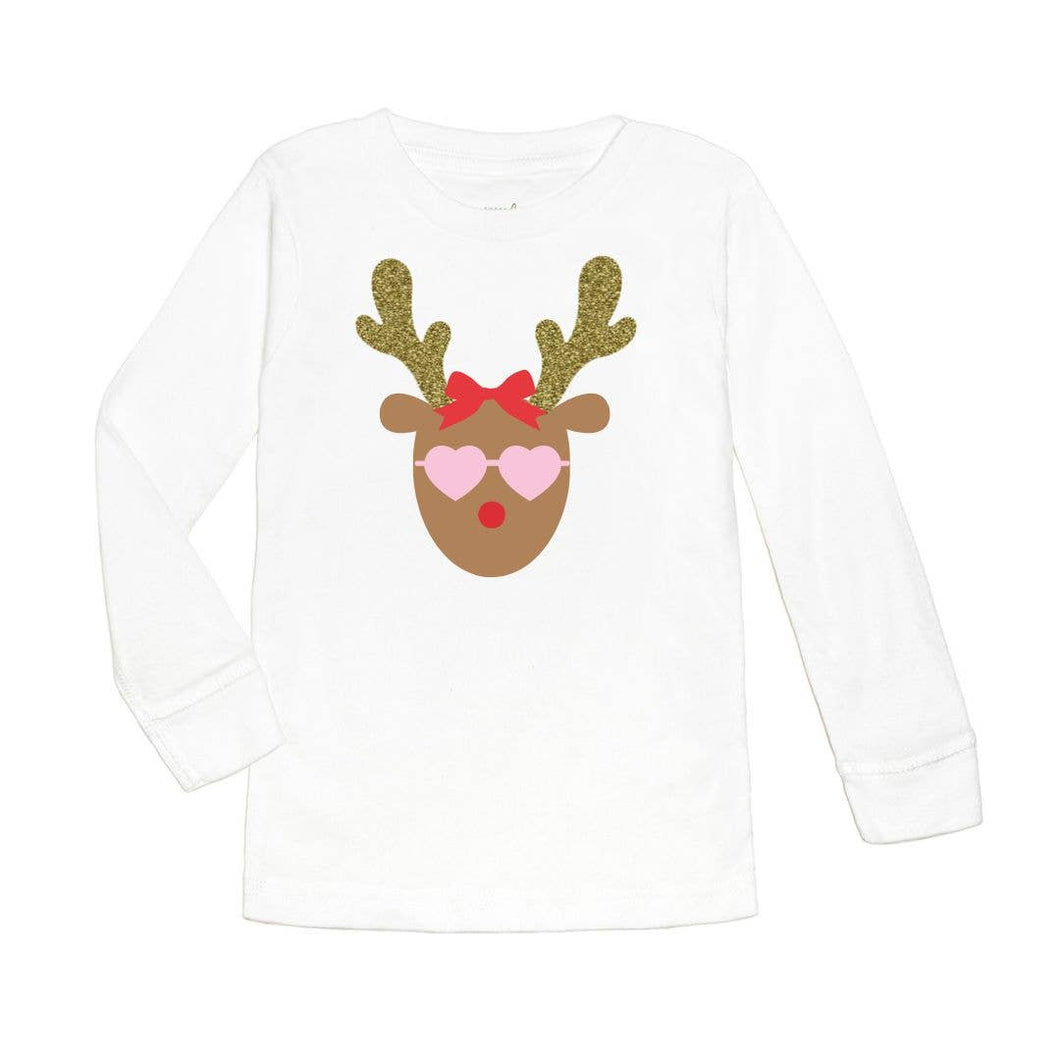 Girly Reindeer Long Sleeve Shirt - Kids Christmas Tee