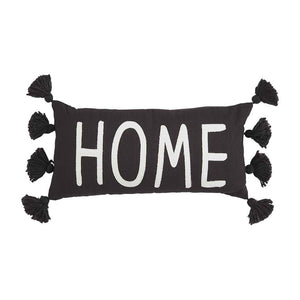 "Home" Black Tassel Pillow