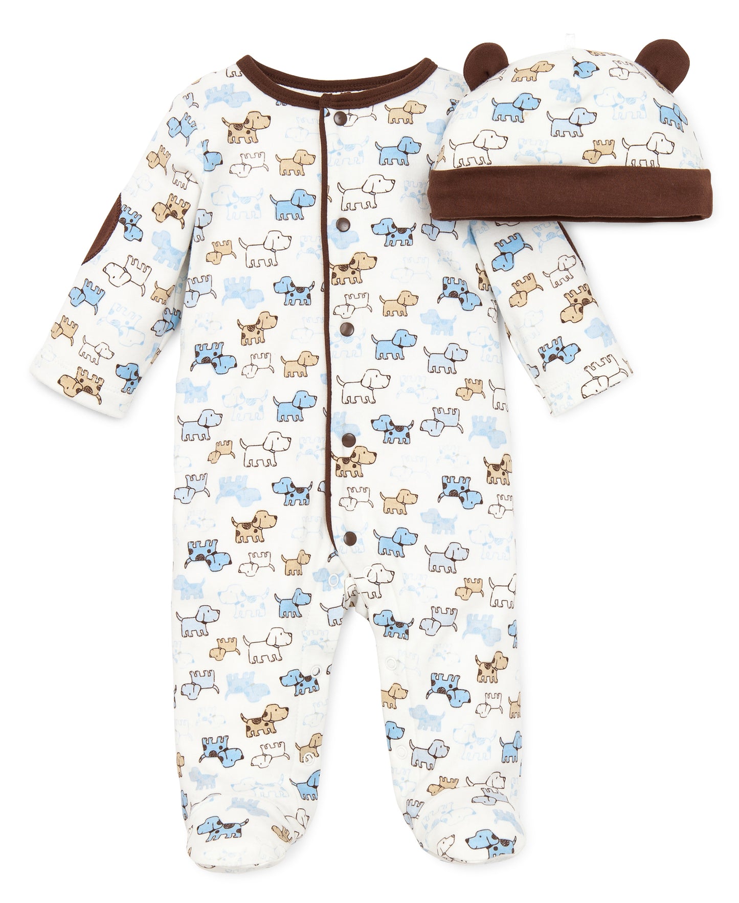 Little Me Blue/Tan Dog Footie W/Hat