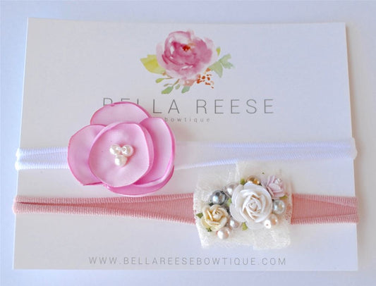 Pink & Ivory Pearl Headband Set