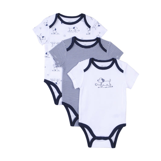 Little Me Navy Stripe puppy 3 Pc Onesies