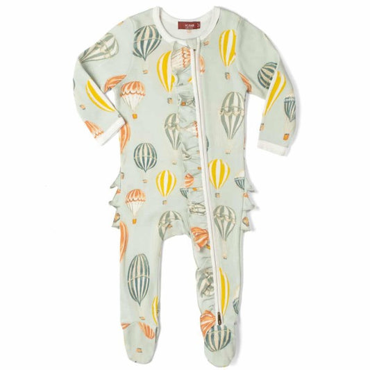 Vintage Balloons Ruffle Zippered Footie