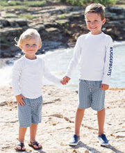 Load image into Gallery viewer, Navy Gingham Swim Trunks
