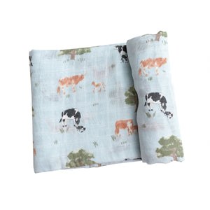 Cows Blue Swaddle Blanket