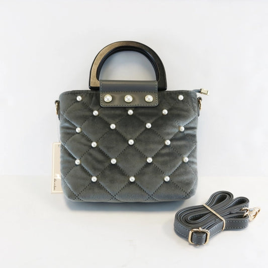 Pearl Quilted Velvet Grey Bag