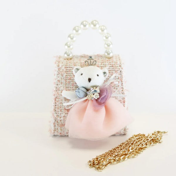 Princess Bear Tweed Purse-Pink