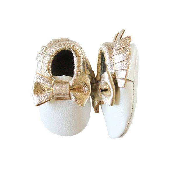 White & Gold Baby Moccasins